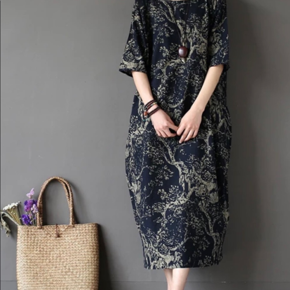 Casual vintage flower  print dresses